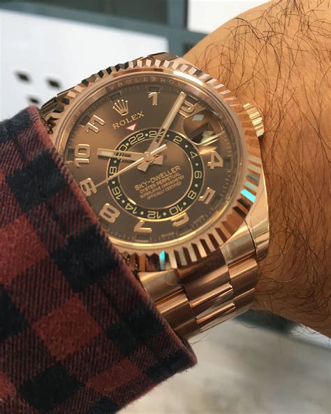 rolex sky dweller gold chocolate dial|rolex sky dweller watch price.